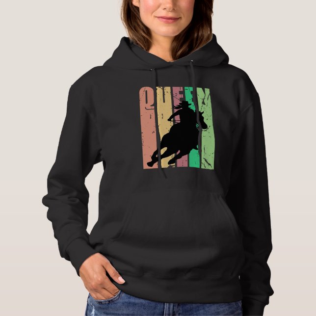 Barrel Racing Queen Rodeo Women Cowgirls Retro Vin Hoodie (Front)