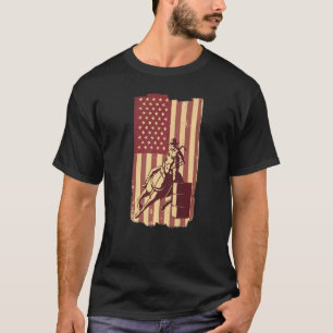 Barrel racing Rodeo Horse Racing USA America Flag T-Shirt