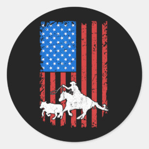 Barrel Racing Roping Rodeo Riding Us Independence Classic Round Sticker