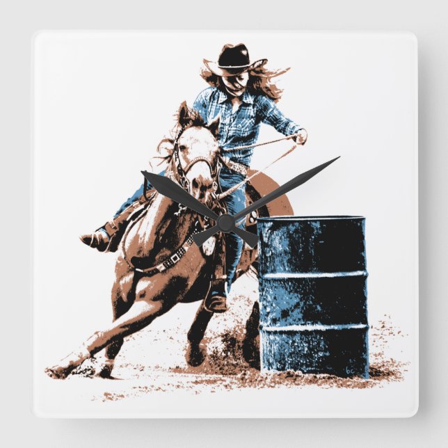 Barrel Racing Square Wall Clock (Front)