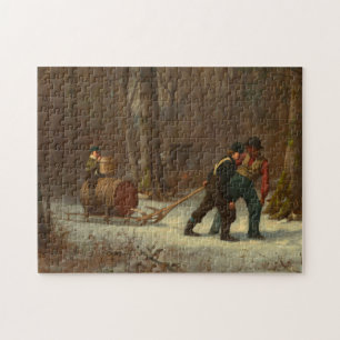Barrel Sled in a Snowy Forest by E. Johnson Jigsaw Puzzle