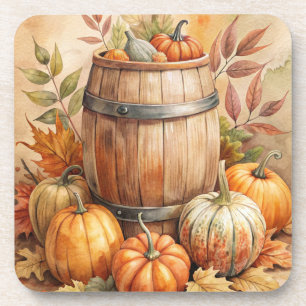 Barrel with Pumpkins Fall Coaster