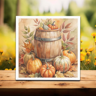 Barrel with Pumpkins Fall Napkin
