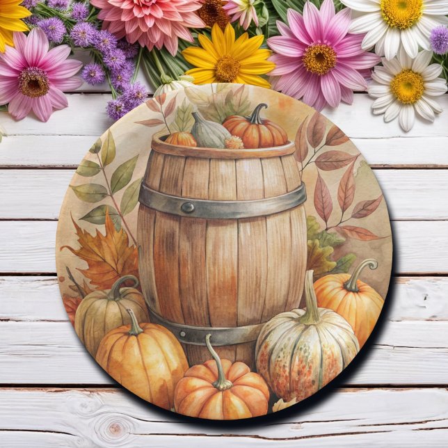 Barrel with Pumpkins Fall Paper Plate (Creator Uploaded)