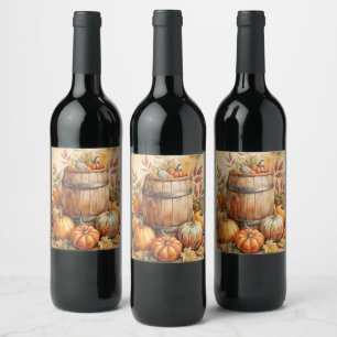 Barrel with Pumpkins Fall Wine Label