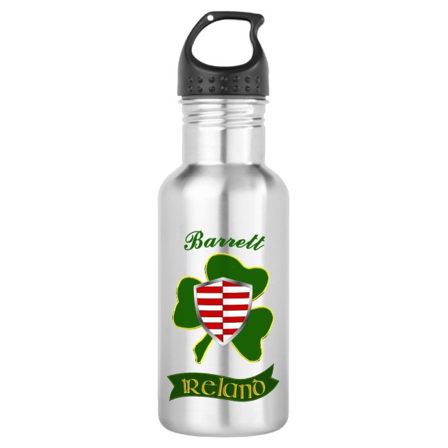 Barrett Irish Shield & Shamrock Personalised  710 Ml Water Bottle (Front)