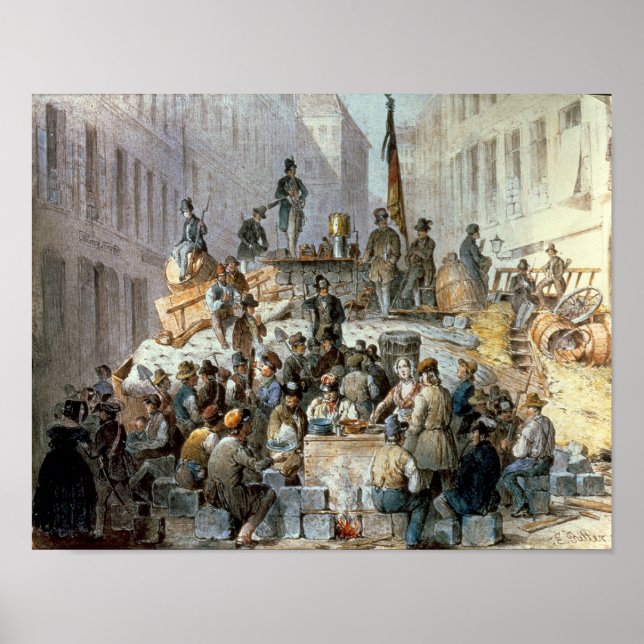 Barricades in Marzstrasse, Vienna, 1848 Poster (Front)