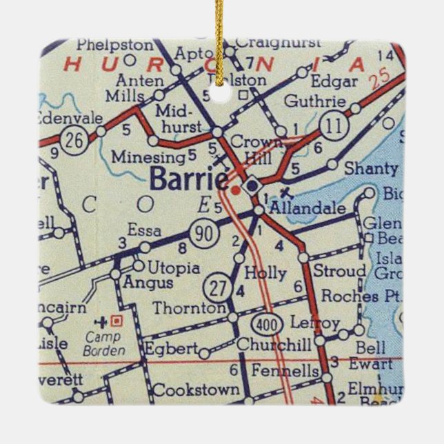 Barrie ON Vintage Map Ceramic Ornament (Back)