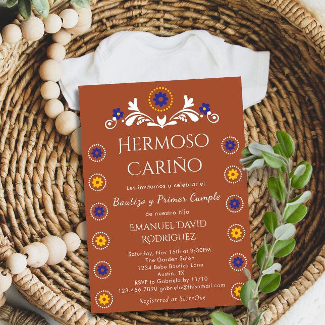 Barro Floral Cielito Lindo Bautizo y Primer Cumple Invitation (Creator Uploaded)