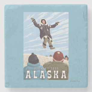 Barrow, Alaska Blanket Toss Vintage Travel Stone Coaster