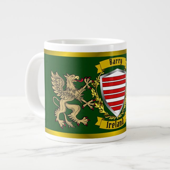 Barry Irish Shield & Griffins Large Coffee Mug (Front Left)