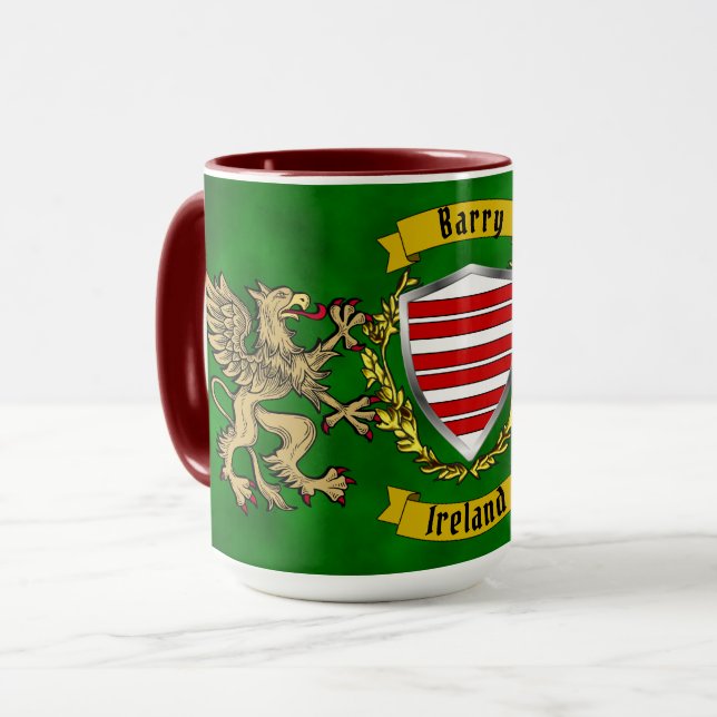 Barry Irish Shield & Griffins Personalised  Mug (Front Left)