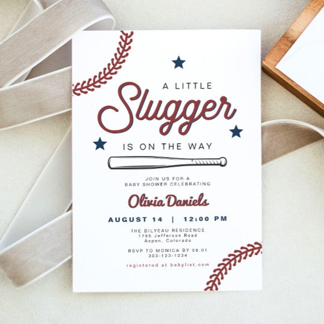BARRY Little Slugger Baseball Baby Shower Invitation (A little slugger is on the way baseball baby shower invitation)