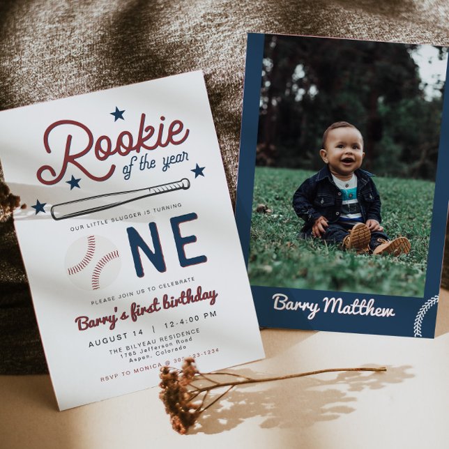 BARRY Rookie of the Year Baseball 1st Birthday Inv Invitation (Creator Uploaded)