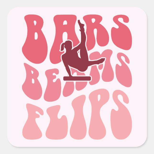 Bars, Beams, and Flips - Gymnastics Square Sticker (Front)