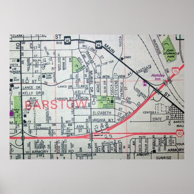 Barstow, CA Vintage Map Poster (Front)
