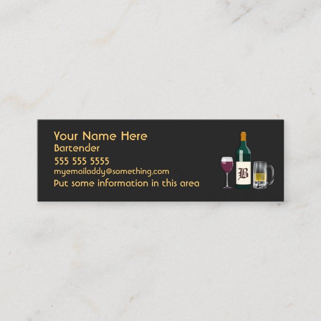 Bartender Black Mini Business Card (Front)