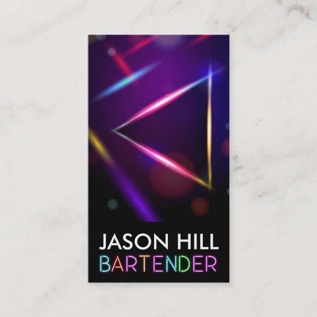 Bartender Business Cards Neon Lights (Front)