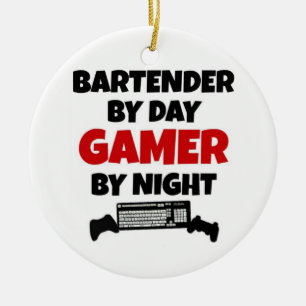 Bartender by Day Gamer by Night Ceramic Tree Decoration