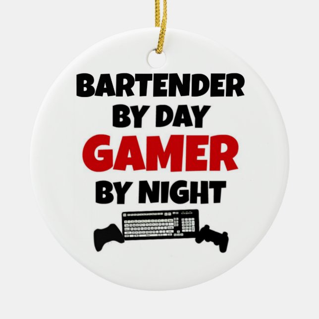 Bartender by Day Gamer by Night Ceramic Tree Decoration (Front)