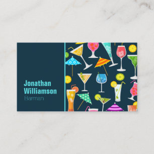 Bartender Colourful Cocktail Pattern Business Card