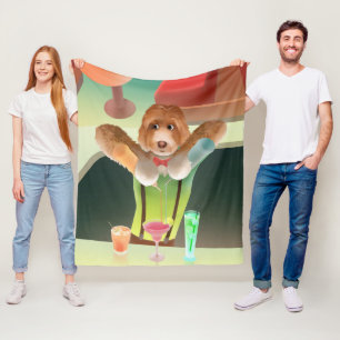 Bartender Dog: Neon Bar & Cocktail Mixology Fleece Blanket