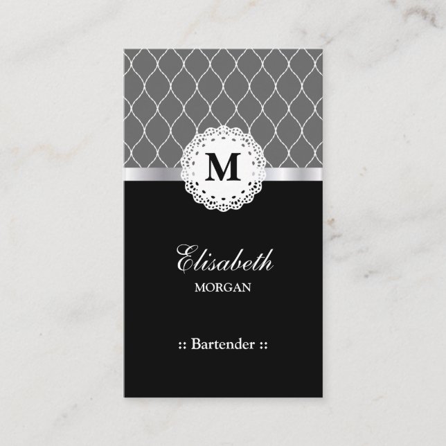 Bartender Elegant Black Lace Pattern Business Card (Front)