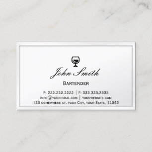 Bartender Elegant White Border Business Card