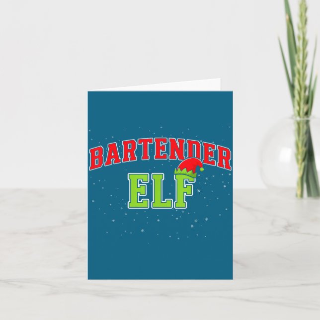 Bartender Elf Christmas Family Matching Group Xmas Card (Front)