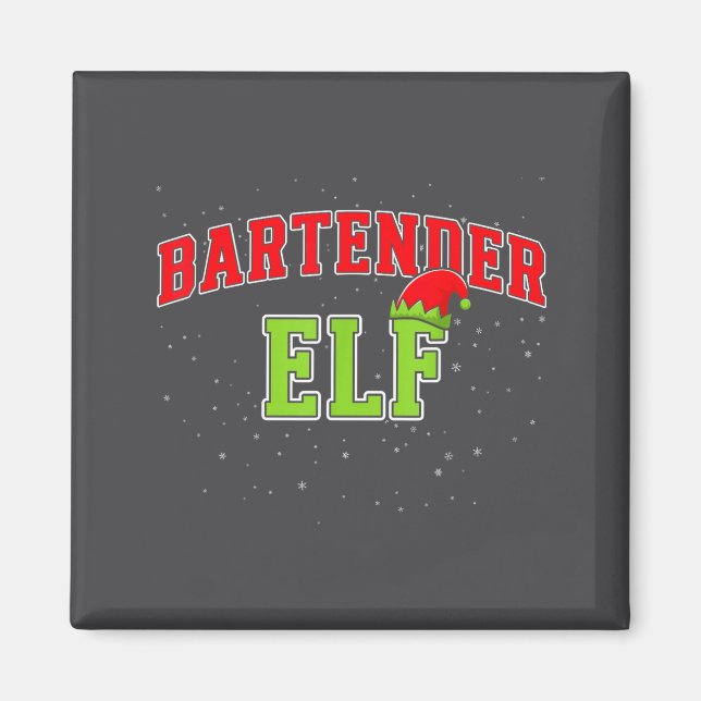 Bartender Elf Christmas Family Matching Group Xmas Magnet (Front)