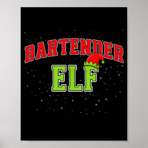 Bartender Elf Christmas Family Matching Group Xmas Poster