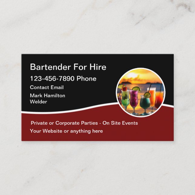 Bartender For Hire Modern Cool Business Cards (Front)
