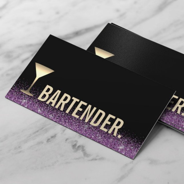 Bartender Gold Wine Glass Modern Black Purple Business Card (Creator Uploaded)