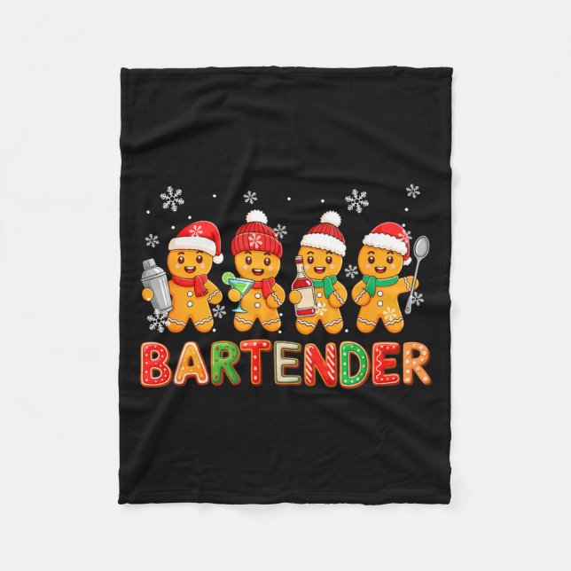 Bartender Job Group Santa Gingerbreads Xmas Cookie Fleece Blanket (Front)