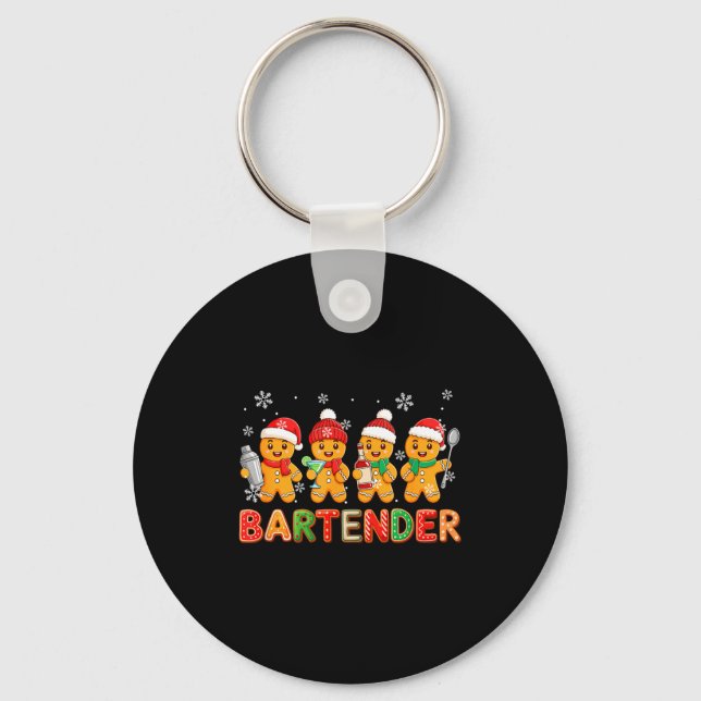 Bartender Job Group Santa Gingerbreads Xmas Cookie Key Ring (Front)