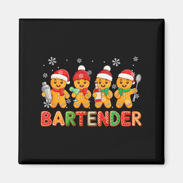 Bartender Job Group Santa Gingerbreads Xmas Cookie Magnet (Front)