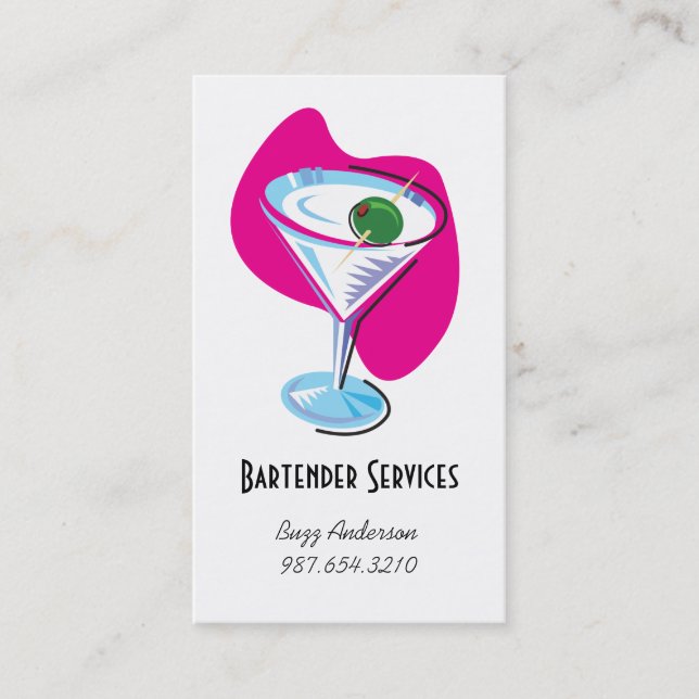 bartender martini glass_fuchsia business card (Front)