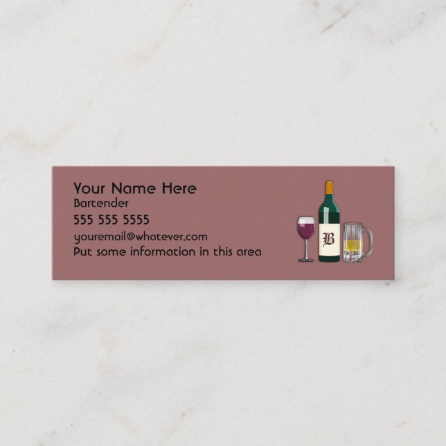 Bartender Mauve Mini Business Card (Front)