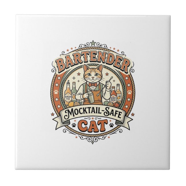 Bartender Mocktail-Safe Cat Bartender Mocktail-Saf Ceramic Tile (Front)