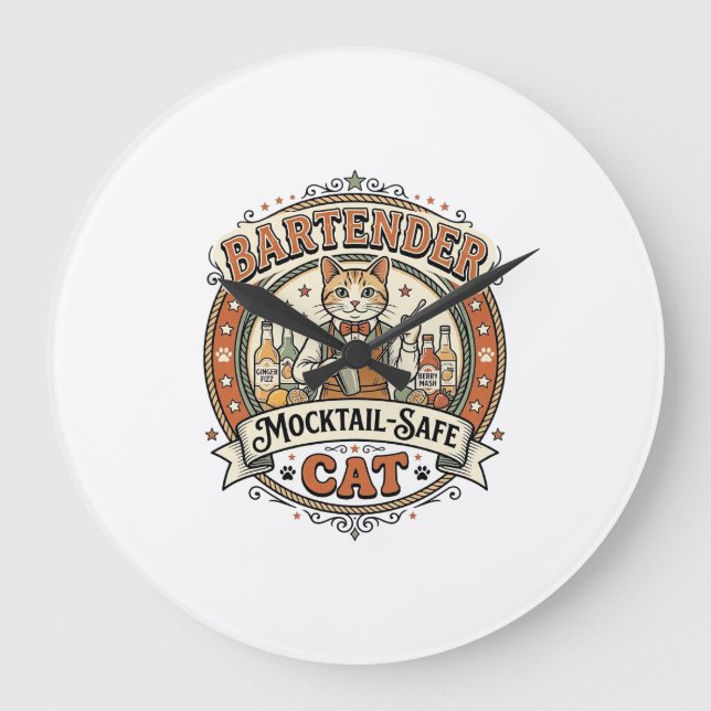Bartender Mocktail-Safe Cat Bartender Mocktail-Saf Large Clock (Front)