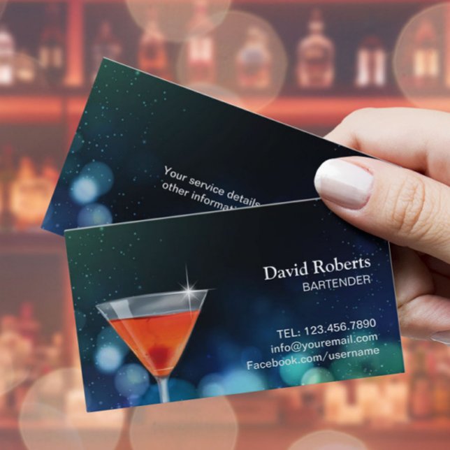 Bartender Nightclub Cocktail Bar Modern Business Card (Creator Uploaded)