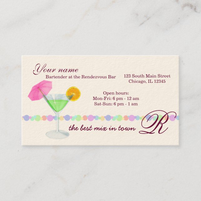 Bartender/Owner Bar Business Card (Front)