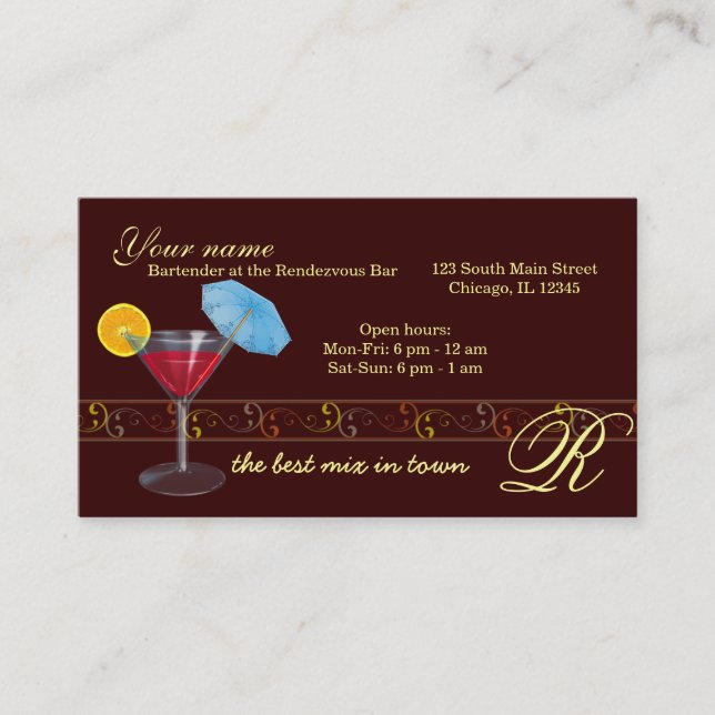 Bartender/Owner Bar Business Card (Front)
