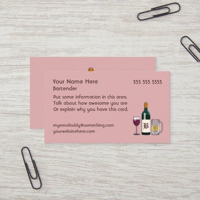 Bartender Pink Business Card (Front/Back In Situ)