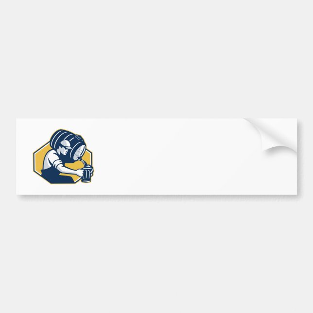 Bartender Pouring Keg Barrel Beer Retro Bumper Sticker (Front)