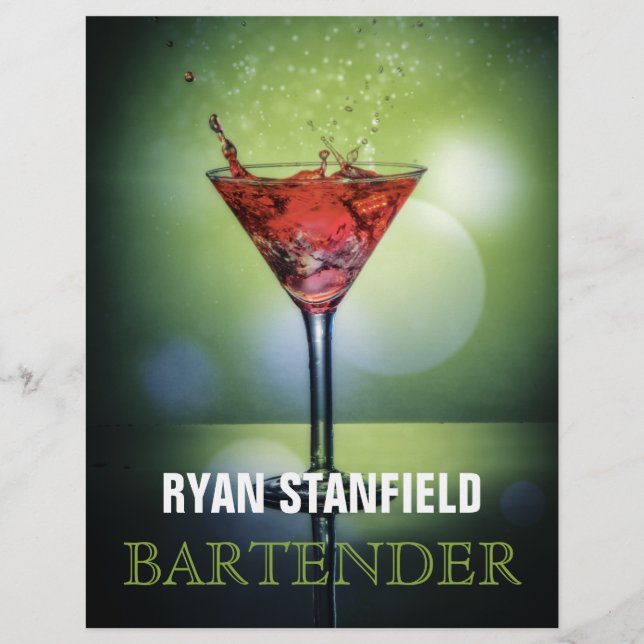 Bartender Promotional Sheet with Drink Ingredients (Front)