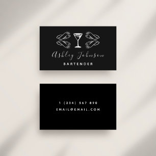 Bartender Sommelier Martini Glass Black & White Business Card