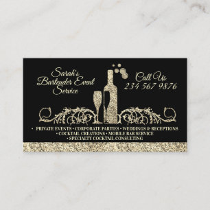 Bartender sparkling gold printed business card