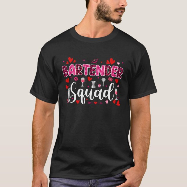 Bartender Squad Cute Tools Hearts Costume Valentin T-Shirt (Front)
