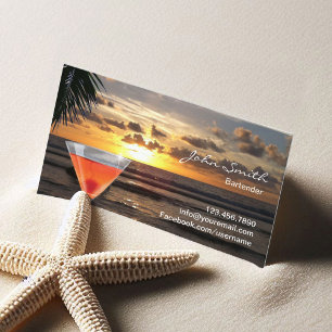 Bartender Tropical Sunset Beach Cocktail Business Card